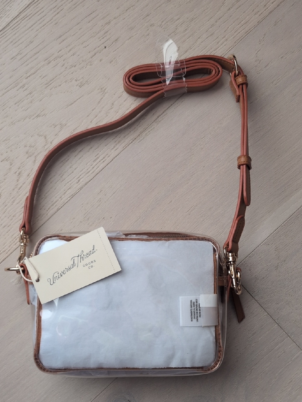 Universal Thread Clear Crossbody with Tan Trim and Gold Hardware